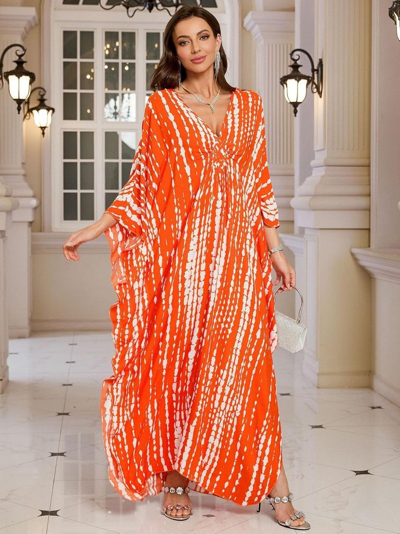 KEYLORTING Women’s Kaftan Beach Cover Up Dress Plus Size Summer Swimsuit Loungewear Maxi Dress - Image 4